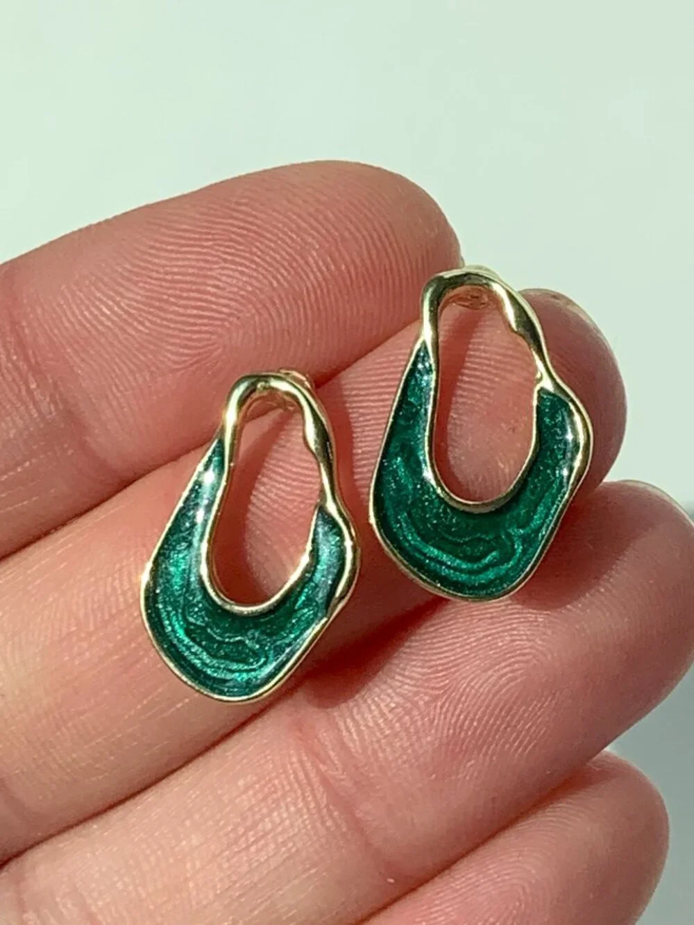 NEW~ Anthropologie Irregular Front Facing Green Hoop Earrings